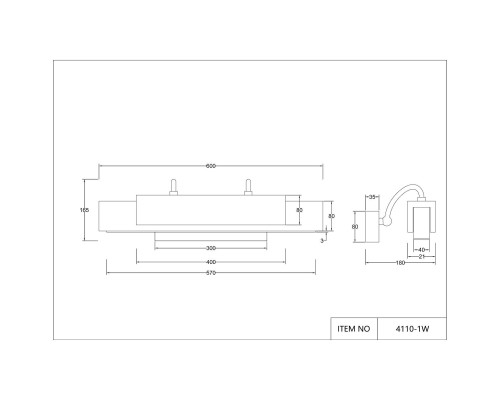 4110-1W, настенный светильник, D180xW600xH165, LEDx18W, 500LM, 4000K