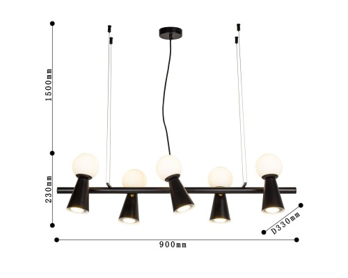 4095-5P, подвесная люстра, L900xW330xH230/1730, 5xG9LEDx3W + 5xGU10x35W
