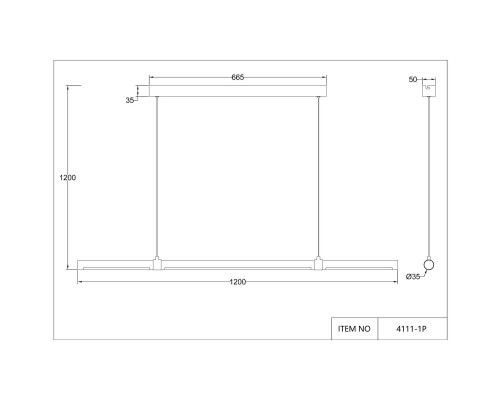 4111-1P, подвесная люстра, L1200xW35xH100/1200, LEDx35W, 2300LM, 4000K