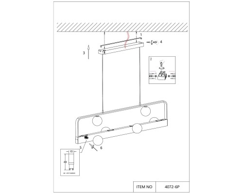 4072-6P, подвесная люстра, L1200xW240xH200/1200, 6xG9LEDx10W + LEDx18W, 700LM, 4000K