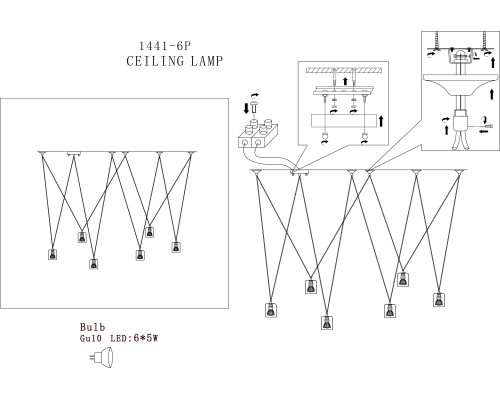 Подвесная люстра Favourite 1441-6P Actuel 6*GU10LED*5W, 2400LM, 3000K D500/1000*H1000мм