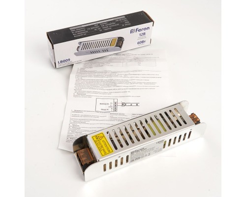 Трансформатор электронный для светодиодной ленты 60W 12V (драйвер), LB009 FERON