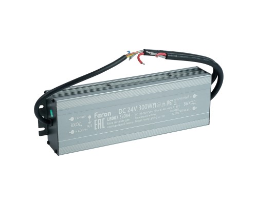 Трансформатор электронный для светодиодной ленты 300W 24V IP67 (драйвер), LB007 FERON