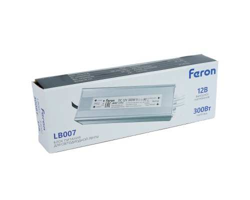 Трансформатор электронный для светодиодной ленты 300W 12V IP67 (драйвер), LB007 FERON