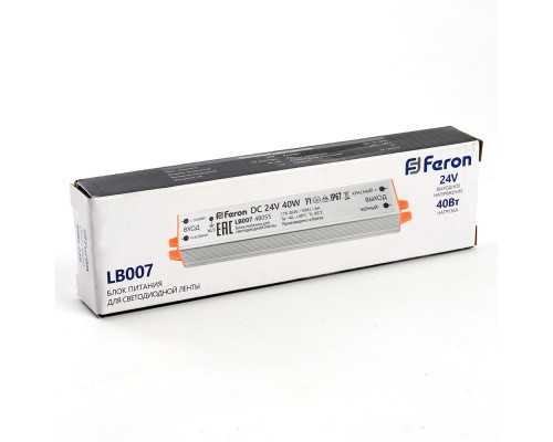 Трансформатор электронный для светодиодной ленты 40W 24V (драйвер), LB007