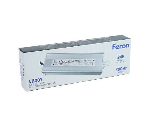 Трансформатор электронный для светодиодной ленты 300W 24V IP67 (драйвер), LB007 FERON