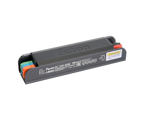 Трансформатор электронный для светодиодной ленты с плавным пуском и диммированием 60W 24V IP20, клипсы, LB004