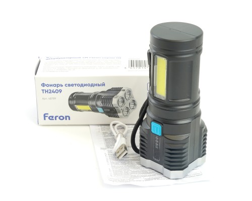 Фонарь ручной Feron TH2409 с аккумулятором USB ZOOM