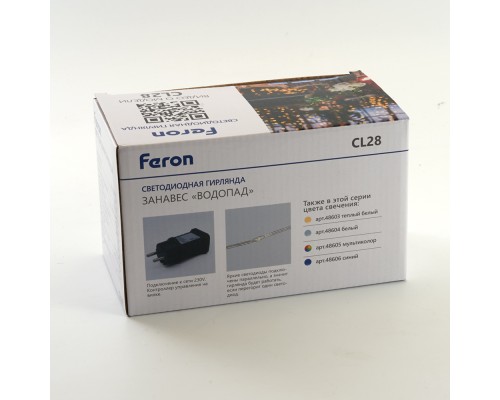 Светодиодная гирлянда Feron CL28 занавес Водопад  3*3м  + 3м 230V синий с контроллером, c питанием от сети, прозрачный шнур
