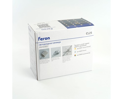 Светодиодная гирлянда Feron CL25 занавес Звездочки  2*1м  + 3м 5000K с контроллером, c питанием от сети 230V, прозрачный шнур