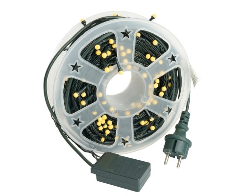 Светодиодная гирлянда на бобине Feron CL98 линейная 50м + 3м 230V 2700К, c питанием от сети, зеленый шнур