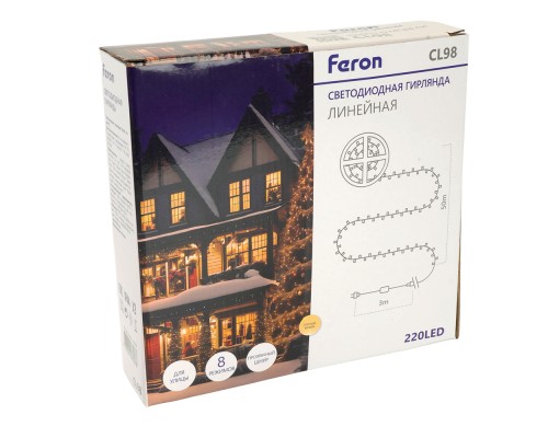 Светодиодная гирлянда на бобине Feron CL98 линейная 50м + 3м 230V 2700К, c питанием от сети, зеленый шнур