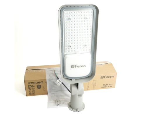 Светодиодный уличный консольный светильник Feron SP3060 80W 6400K 100-265V/50Hz, серый