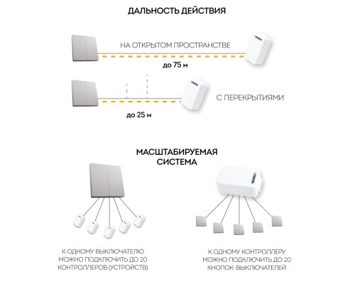 Кнопка-выключатель беспроводной FERON, TM82 230V, 500W, двухклавишный, серебро