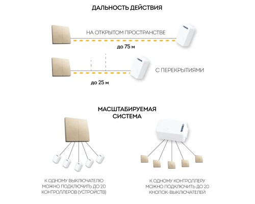 Выключатель беспроводной FERON, TM82, 230V, 500W, двухклавишный, золото