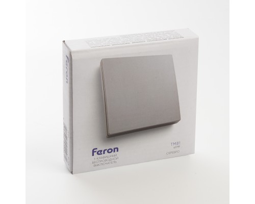 Кнопка-выключатель беспроводной FERON TM81, 7мВт, IP20, одноклавишный, серебро