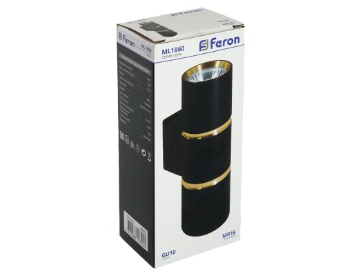 Светильник  настенный Feron ML1860 ZEN MR16 35W, 230V, 2*GU10, черный, золото IP20