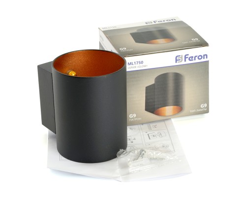 Светильник настенный Feron ML1750 Glow G9,15W, 230V чёрный + золото IP20