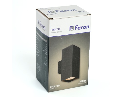 Светильник  настенный Feron ML1740 QUAD   MR16 35W, 230V, 2*GU10,  чёрный IP20