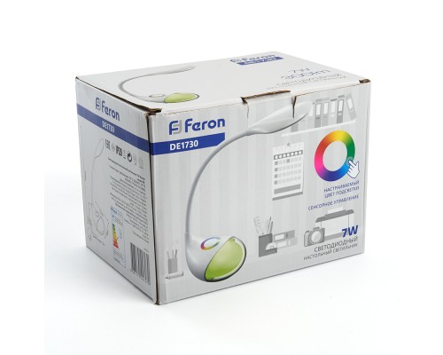Настольный светодиодный светильник Feron DE1730  7W, 6000-6500K, 100-240V, белый