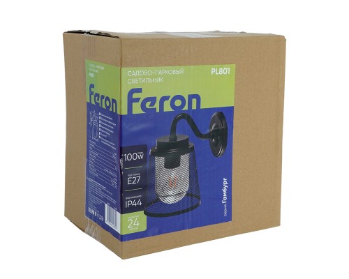 Светильник садово-парковый Feron PL801 на стену вниз 100W 230V E27,  черный