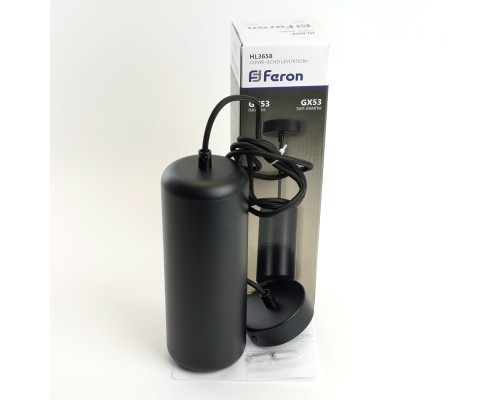 Светильник потолочный Feron HL3658 Barrel ECHO levitation  12W, 230V, GX53, чёрный, с  антибликовой сеточкой, на подвесе 1,7 м