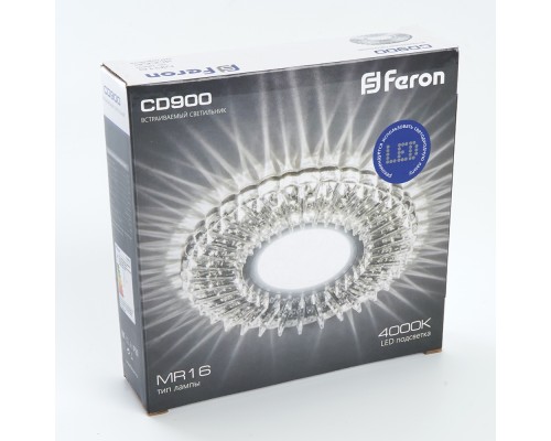 Встраиваемый светильник с LED подсветкой Feron CD900 15LED 4000K, MR16 50W G5.3, белый, хром 28843