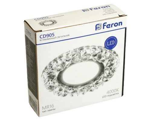 Встраиваемый светильник с LED подсветкой Feron CD905 15LED 4000K, MR16 50W G5.3, белый, хром 28848