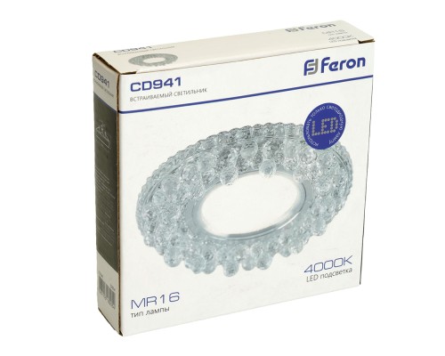 Светильник встраиваемый с LED подсветкой Feron CD941 потолочный MR16 G5.3 прозрачный