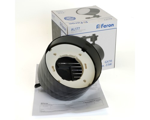 Светильник Feron AL177 трековый однофазный на шинопровод под лампу GX70, черный