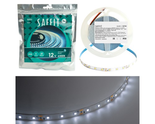 SST01 SAFFIT 60SMD(2835)/m 6Вт/м 12V 5000*8*1.22мм 6500K, IP20