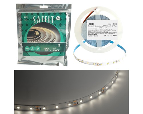 SST01 SAFFIT 60SMD(2835)/m 6Вт/м 12V 5000*8*1.22мм 4000K, IP20