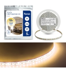 Светодиодная LED лента Feron LS612, 120SMD(2835)/m 9.6W/m 12V 5m 3000К
