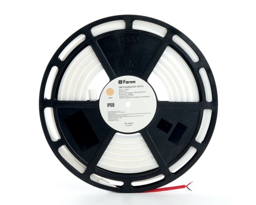 Светодиодная неоновая лента Feron LS651, 180SMD(2835)/m 14,4W/m 12V 5m IP68 3000К  с 2 заглушками, 2 заглушками c проводом, 10 креплениями в комплекте
