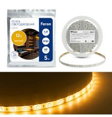 Светодиодная LED лента Feron LS603, 60SMD(2835)/m 4.8W/m 12V 5m желтый