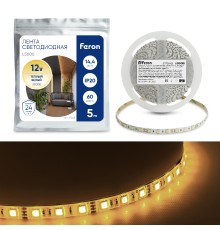 Cветодиодная LED лента Feron LS606, 60SMD(5050)/м 14.4Вт/м  5м IP20 12V 3000К