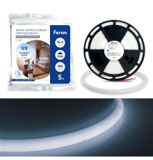 Светодиодная неоновая лента Feron LS651, 180SMD(2835)/m 14,4W/m 12V 5m IP68 6500К с 2 заглушками, 2 заглушками c проводом, 10 креплениями в комплекте