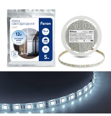 Светодиодная LED лента Feron LS607, 60SMD(5050)/m 14.4W/m 12V IP65 5m 6500К