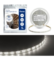 Cветодиодная LED лента Feron LS603, 60SMD(2835)/м 4.8Вт/м  5м IP20 12V 4000К