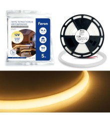 Светодиодная неоновая лента Feron LS651, 180SMD(2835)/m 14,4W/m 12V 5m IP68 3000К  с 2 заглушками, 2 заглушками c проводом, 10 креплениями в комплекте