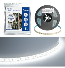 Светодиодная LED лента Feron LS626, 180SMD(2835)/m 17W/m 12V 5000*10*1,22мм 6500К IP65