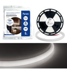 Светодиодная неоновая лента Feron LS651, 180SMD(2835)/m 14,4W/m 12V 5m IP68 ,4000К  с 2 заглушками, 2 заглушками c проводом, 10 креплениями в комплекте