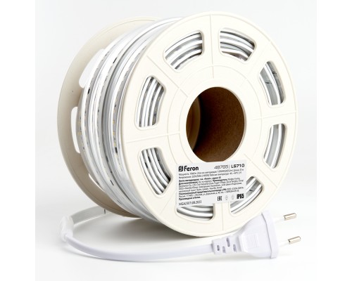 Светодиодная LED лента Feron LS710, 120SMD(2835)/м 10Вт/м 220V длина 25м, 4000K, IP65,  с 1 сетевым шнуром, 2 заглушками, 2 коннекторами в комплекте