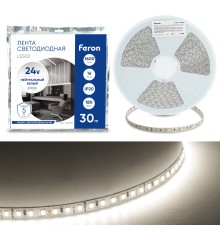 Светодиодная LED лента Feron LS502, 180SMD(2835)/м 16Вт/м 24V 30000*10*1.22мм 4000К 30м IP20