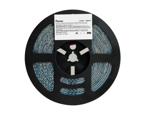 Светодиодная LED лента Feron LS512, 180SMD(2835)/м 16Вт/м 24V 5000*10*2.3мм 6000К IP65