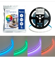 Светодиодная LED лента Feron LS502, 180SMD(5050)/м 16Вт/м 24V 5000*10*1.5мм RGB IP20