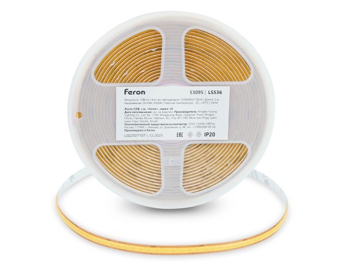 Лента светодиодная 720SMD(2110) 10Вт/м 24V 5000*8*1.8мм IP20 6500К, LS536 FERON СВОБОДНЫЙ РЕЗ