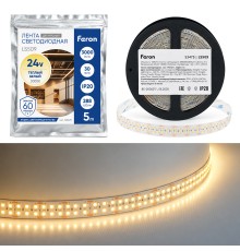Лента светодиодная двухрядная, 288SMD(2835)/м 30Вт/м 24V 5000*20*1.8мм 3000К, IP20 , LS509 FERON