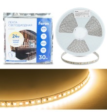 Светодиодная LED лента Feron LS502, 180SMD(2835)/м 16Вт/м 24V 30000*10*1.22мм 3000К 30м IP20