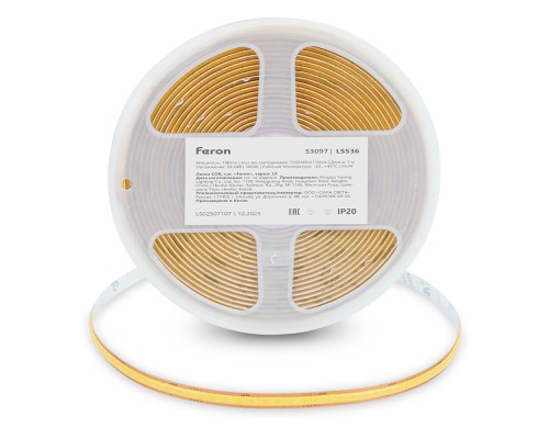 Лента светодиодная 720SMD(2110) 10Вт/м 24V 5000*8*1.8мм IP20 3000К, LS536 FERON СВОБОДНЫЙ РЕЗ